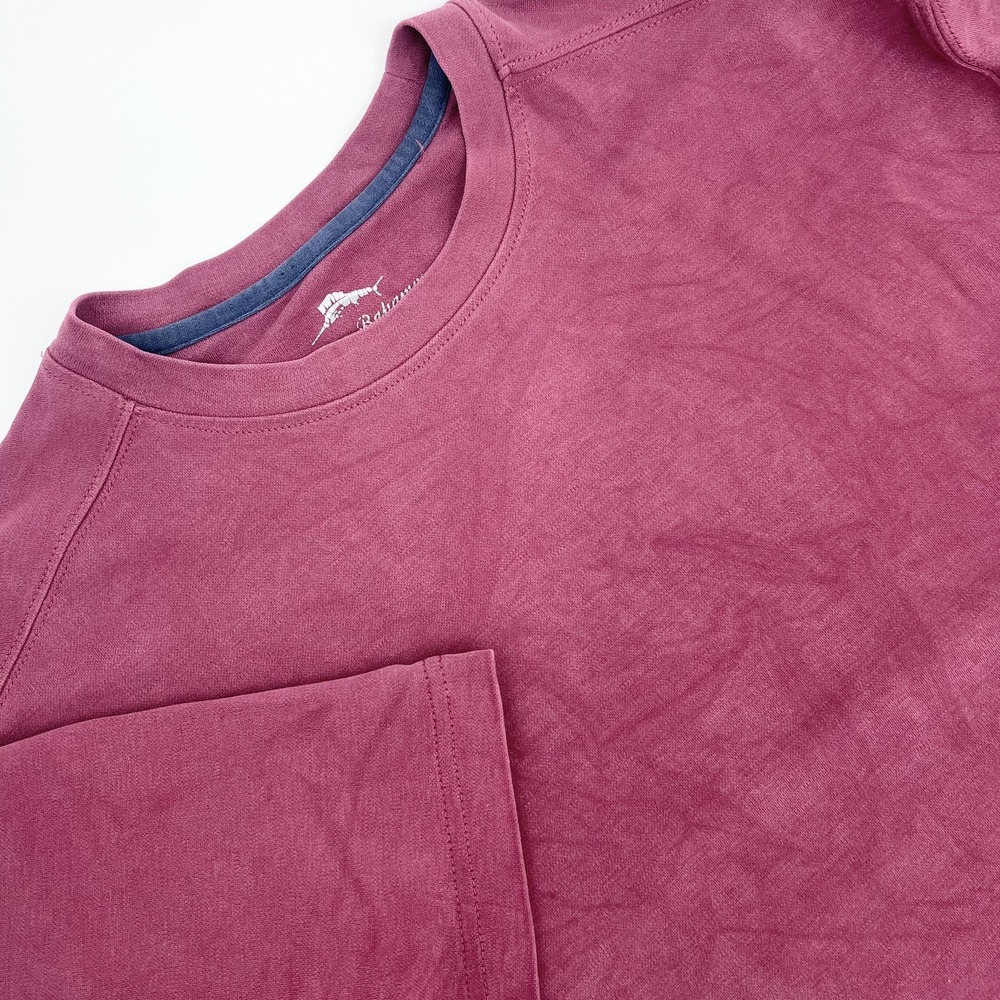 TOMMY BAHAMA Mens L Heather Maroon Polyester/Tencel Short Sleeve Crew Neck Shirt